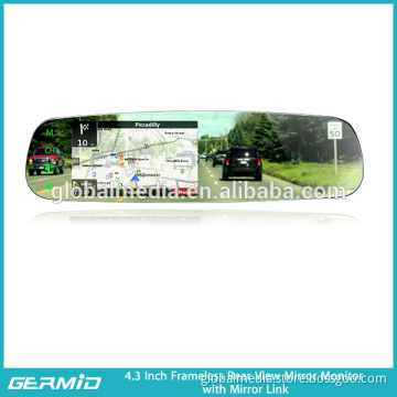 4.3 inch frameless mirror link synchronize the informations of your smart phone, reverse camera